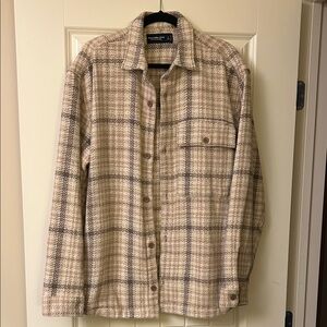 Abercrombie & Fitch Soft Heavy Flannel Shacket in Brown and Cream